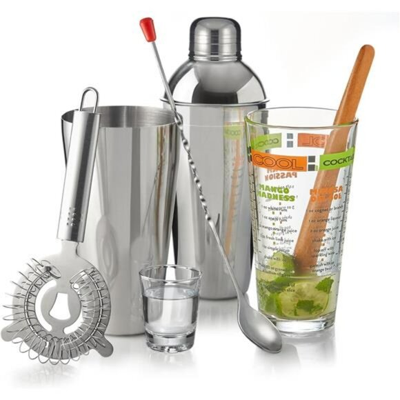 Cocktail Shaker Set 9 Piece Bartender Kit Home Bar Tools Muddler Strainer - Picture 1 of 7